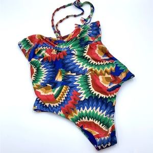 Farm Rio Chevron Toucans One Piece Swimsuit Size Large